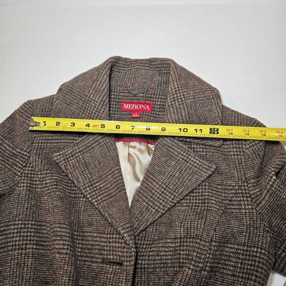Merona Wool Blend Houndstooth Coat Brown Elbow Patch Equestrian Academia Size S - Picture 15 of 15